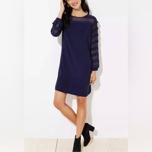 NWT Ann Taylor Loft Navy Eggplant Shift Dress Size 18 Plus Sheer Striped Modern